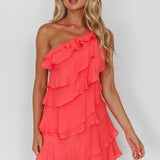 Arrabel Tiered Ruffle Mini Dress Watermelon