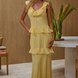 Arrabel Ruffle Trim Bust Tie Maxi Dress Banana