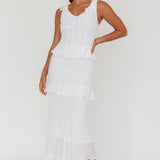 Arrabel Ruffle Trim Bust Tie Maxi Dress White