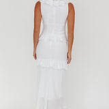 Arrabel Ruffle Trim Bust Tie Maxi Dress White