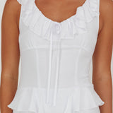 Arrabel Ruffle Trim Bust Tie Maxi Dress White