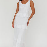 Arrabel Ruffle Trim Bust Tie Maxi Dress White