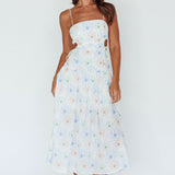 Aloha Cut-Out Waist Midi Dress Floral Blue