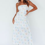 Aloha Cut-Out Waist Midi Dress Floral Blue