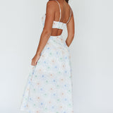 Aloha Cut-Out Waist Midi Dress Floral Blue