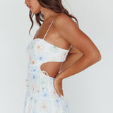 Aloha Cut-Out Waist Midi Dress Floral Blue