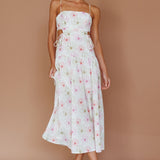 Aloha Cut-Out Waist Midi Dress Floral Pink