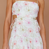 Aloha Cut-Out Waist Midi Dress Floral Pink