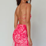 Spring Fever Lace-Up Back Mini Dress Floral Pink