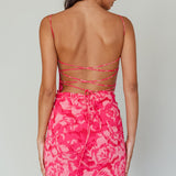 Spring Fever Lace-Up Back Mini Dress Floral Pink