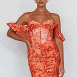 Catania Off-Shoulder Ruffle Mini Dress Floral Orange