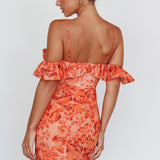 Catania Off-Shoulder Ruffle Mini Dress Floral Orange