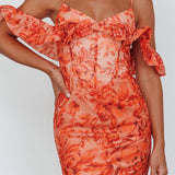 Catania Off-Shoulder Ruffle Mini Dress Floral Orange