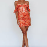 Catania Off-Shoulder Ruffle Mini Dress Floral Orange