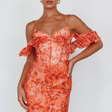 Catania Off-Shoulder Ruffle Mini Dress Floral Orange
