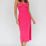 Jelina Gathered Bust Knit Midi Dress Fuchsia