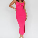 Jelina Gathered Bust Knit Midi Dress Fuchsia
