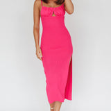 Jelina Gathered Bust Knit Midi Dress Fuchsia