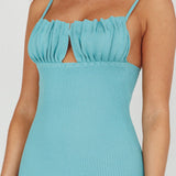 Jelina Gathered Bust Knit Midi Dress Teal