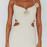 Rue Rose Accent Ribbed Knit Midi Dress Beige