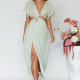 Getaway Cut-Out Waist Midi Dress Pistachio