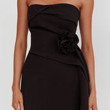 Sasha Cascade Ruffle Rosette Mini Dress Black