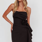 Sasha Cascade Ruffle Rosette Mini Dress Black