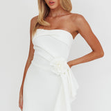 Sasha Cascade Ruffle Rosette Mini Dress White