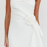 Sasha Cascade Ruffle Rosette Mini Dress White