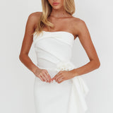 Sasha Cascade Ruffle Rosette Mini Dress White