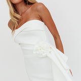 Sasha Cascade Ruffle Rosette Mini Dress White