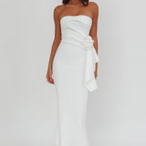Sasha Cascade Ruffle Rosette Midi Dress White