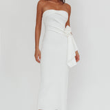 Sasha Cascade Ruffle Rosette Midi Dress White