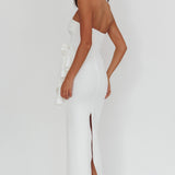 Sasha Cascade Ruffle Rosette Midi Dress White