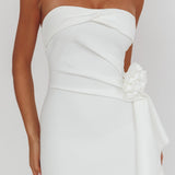 Sasha Cascade Ruffle Rosette Midi Dress White