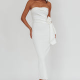 Sasha Cascade Ruffle Rosette Midi Dress White