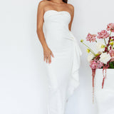 Sasha Cascade Ruffle Midi Dress White