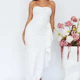 Sasha Cascade Ruffle Midi Dress White