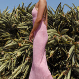 Bermuda Shores Crochet Maxi Dress Pink