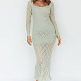 Happy Place Long Sleeve Crochet Midi Dress Sage
