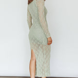 Happy Place Long Sleeve Crochet Midi Dress Sage