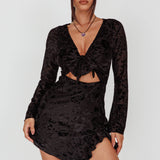 Adri Bust Tie Mini Dress Velvet Floral Black