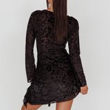 Adri Bust Tie Mini Dress Velvet Floral Black
