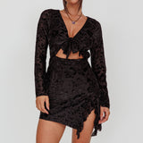 Adri Bust Tie Mini Dress Velvet Floral Black