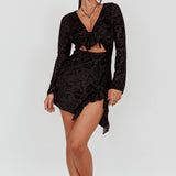 Adri Bust Tie Mini Dress Velvet Floral Black