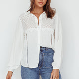 Villa Oasis Long Sleeve Button Shirt White