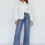 Villa Oasis Long Sleeve Button Shirt White