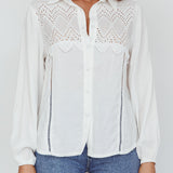 Villa Oasis Long Sleeve Button Shirt White