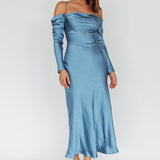 Ellory Long Sleeve Off-Shoulder Dress Blue
