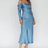 Ellory Long Sleeve Off-Shoulder Dress Blue